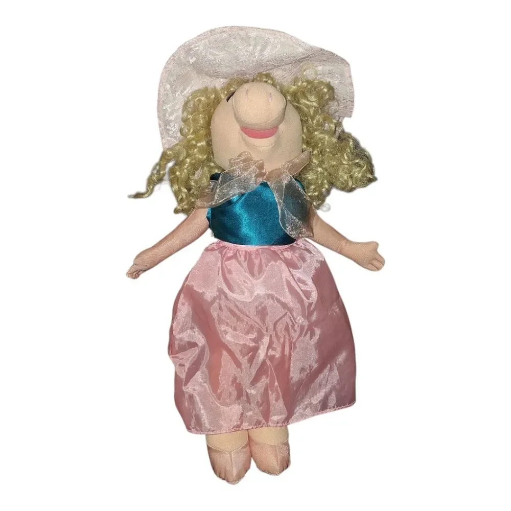 Vintage Miss Piggy Jim Henson's Toy Plush Pink Dress Rose Sun Hat